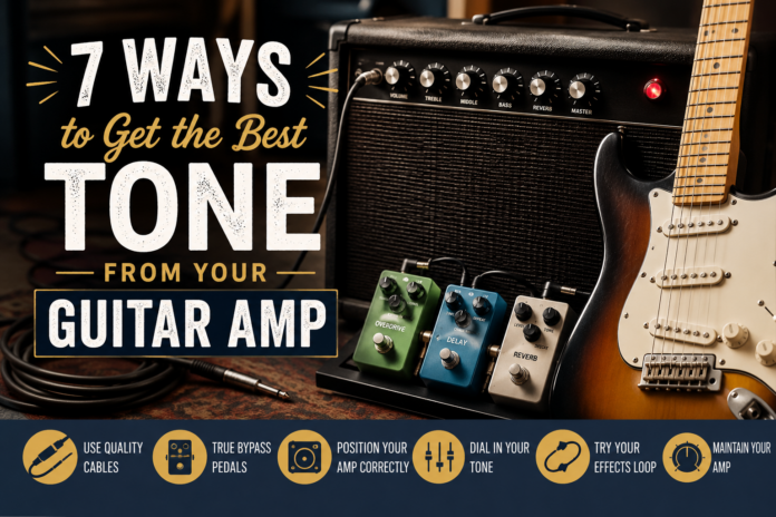 guitar amplifier setup with electric guitar pedals and tone tips for improving guitar amp sound