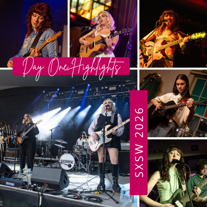 SXSW 2026 Day 1 highlights collage featuring live music performances in Austin Texas
