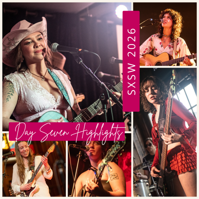 SXSW 2026 Day 7 highlights collage featuring live music performances in Austin Texas